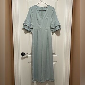 Semi Formal Jealous Tomato Wide Leg Jumpsuit XS Sage Green Pleated Sleeve Pocket